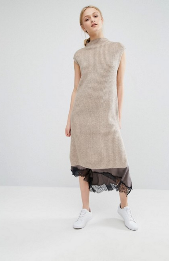 Tan Midi Sweater Dress