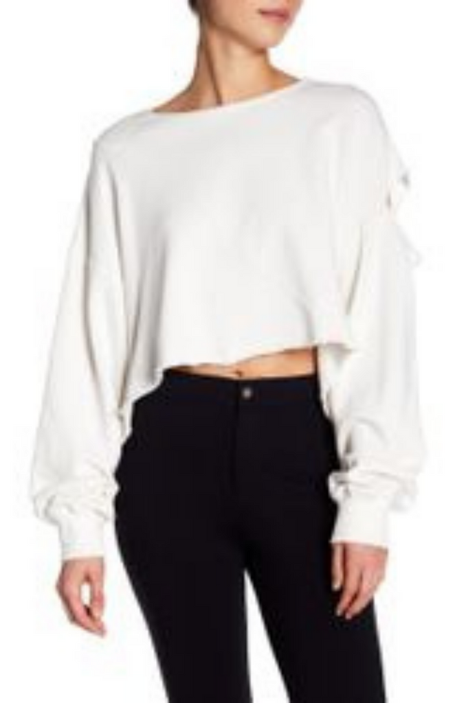 White Raw Cut Crop Sweatshirt