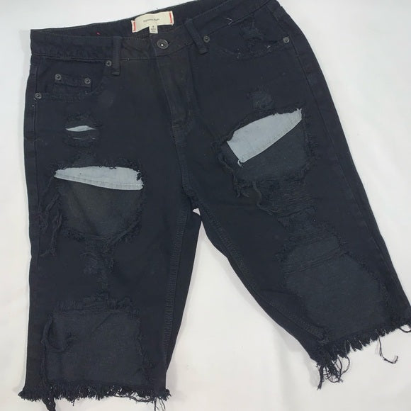 Distressed Black Bermuda Shorts