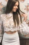 White Lace Bell Sleeve Blouse