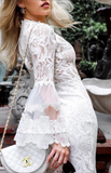 White Lace Bell Sleeve Blouse